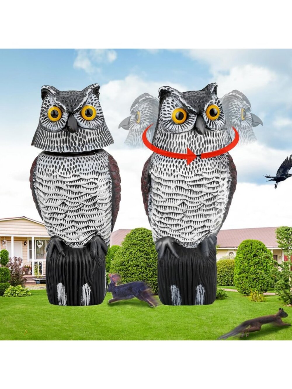 Waterproof Owl Decoy Statue for Garden - Scare Birds Away, Realistic Design